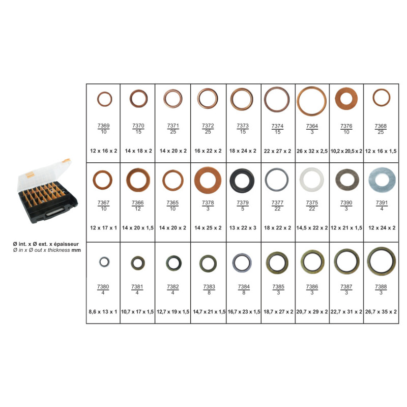 ASSORTMENT BOX OF DRAIN PLUG SEALS MULTI-BRANDS