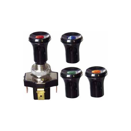 INTERRUPTEUR À TIRETTE Ø 12 mm 12V - 12A (3 BROCHES AVEC TÉMOINS 4 COULEURS)