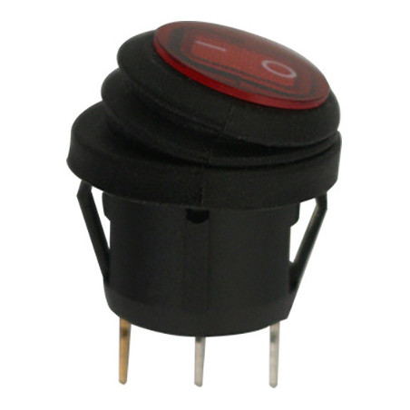 KIPPSCHALTER DICHT Ø 20 mm 12 V - 15A, 3-POLIG MIT ROTER LEUCHTANZEIGE