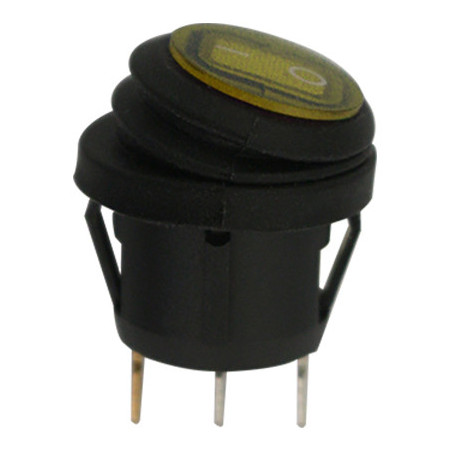KIPPSCHALTER DICHT Ø 20 mm 12 V - 15A, 3-POLIG MIT GELBER LEUCHTANZEIGE