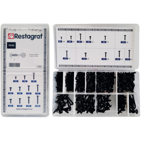 MINI-COFFRET D'ASSORTIMENT DE VIS À TÔLE RLX ZN NOIR Ø 3,5→ 4,8 mm NFE 25-655