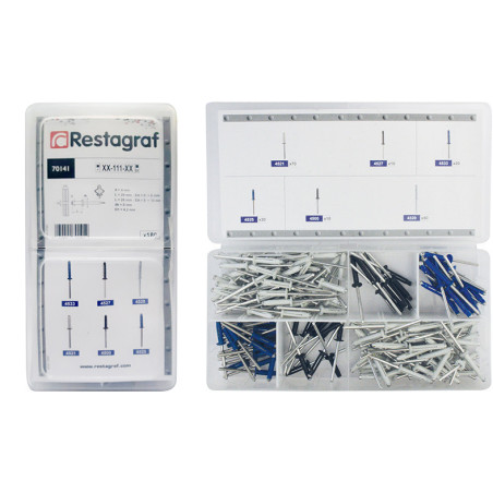 MINI-SORTIMENTSKASTEN MIT LACKIERTEN AUFWEITNIETEN Ø 4 X 20 → Ø 4 X 26 mm