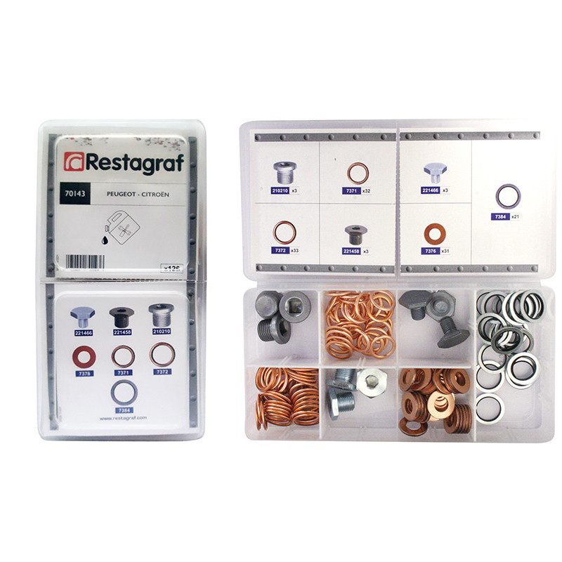 ASSORTMENT BOX OF DRAIN PLUGS AND SEALING RINGS CITROËN-PEUGEOT TYPE