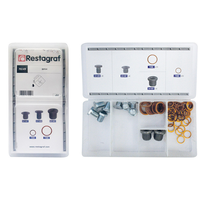 ASSORTMENT BOX OF DRAIN PLUGS AND SEALING RINGS BMW TYPE
