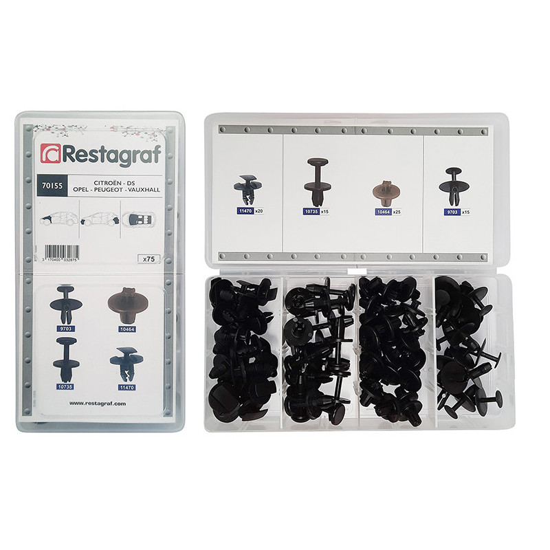 MINI-COFFRET D'ASSORTIMENT DE RIVETS PLASTIQUES TYPE CITROËN DS OPEL PEUGEOT VAUXHALL