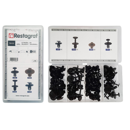 MINI-COFFRET D'ASSORTIMENT DE RIVETS PLASTIQUES TYPE CITROËN DS OPEL PEUGEOT VAUXHALL