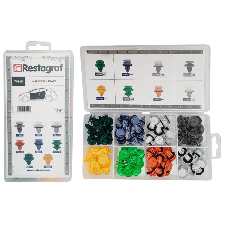 MINI-COFFRET D'ASSORTIMENT D'AGRAFES DE PANNEAUX TYPE MERCEDES SMART