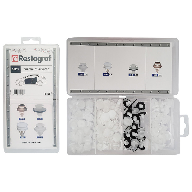 MINI-COFFRET D'ASSORTIMENT D'AGRAFES DE PANNEAUX TYPE CITROËN PEUGEOT