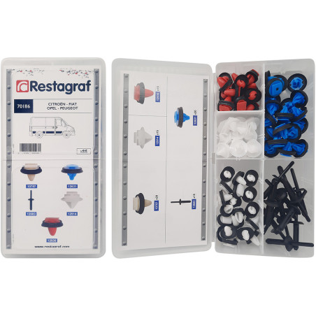 MINI-COFFRET D'ASSORTIMENT D'AGRAFES DE MOULURES TYPE VU CITROËN - FIAT - OPEL - PEUGEOT