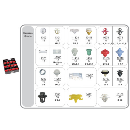 ASSORTMENT TRAY OF MOULDING CLIPS MULTI-MANUFACTURER