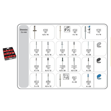 ASSORTMENT TRAY OF RIVETS AND CHAPO®