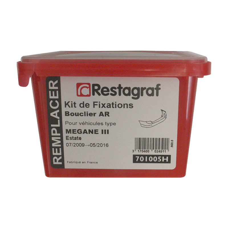Kit de Fixations pour Bouclier AR MEGANE III Estate Phase 1-2-3 07.2009 → 05.2016