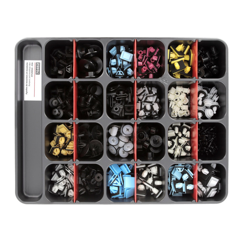 ASSORTMENT TRAY OF BUMPERS AND MOULDINGS CLIPS HYUNDAI - KIA TYPE