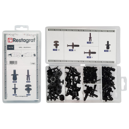 MINI-COFFRET D'ASSORTIMENT DE RIVETS PLASTIQUES TYPE OPEL VAUXHALL