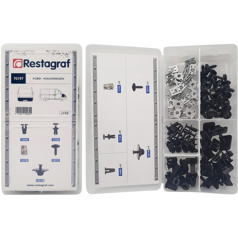 ASSORTIMENTDOOS BUMPER- EN VLEUGELCLIPS FIAT - NISSAN - OPEL - RENAULT VAN TYPE