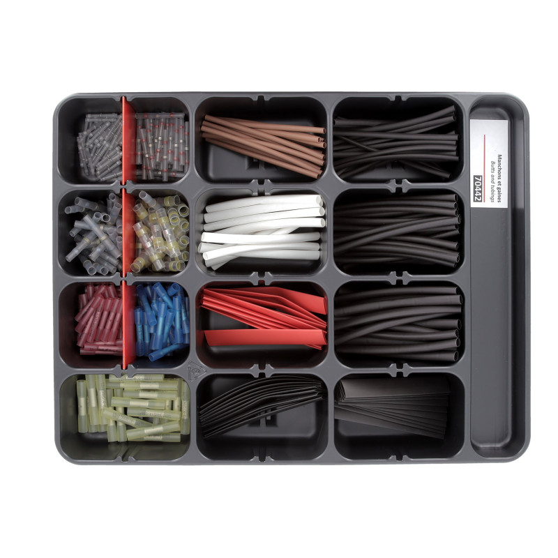 ASSORTMENT TRAY OF HEAT-SHRINKABLE TUBINGS AND BUTTS