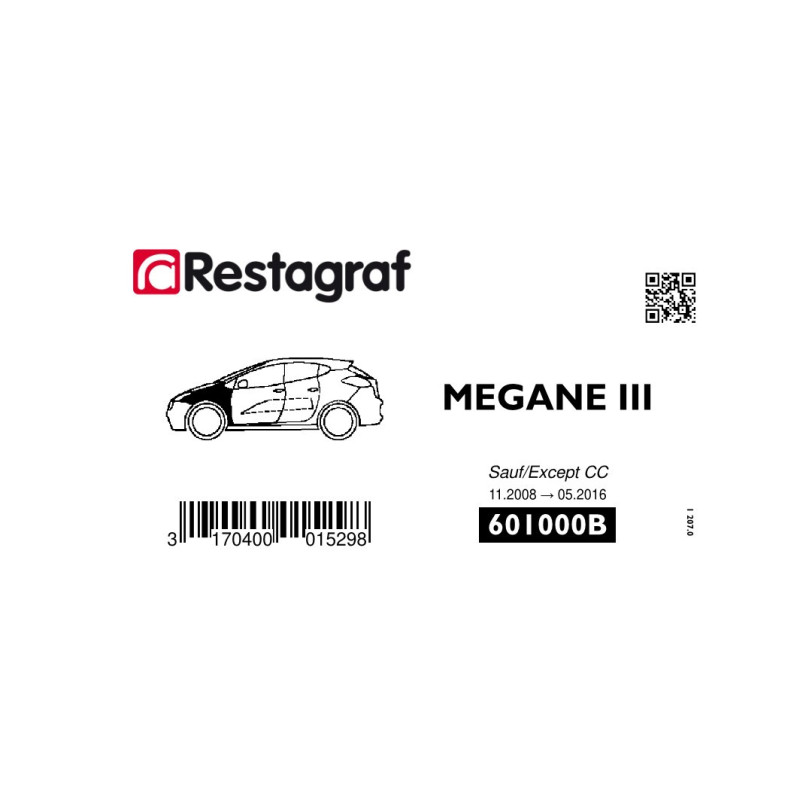 Kit de Fixations pour aile AV MEGANE III Toutes versions sauf Cabriolet 11.2008 → 05.2016