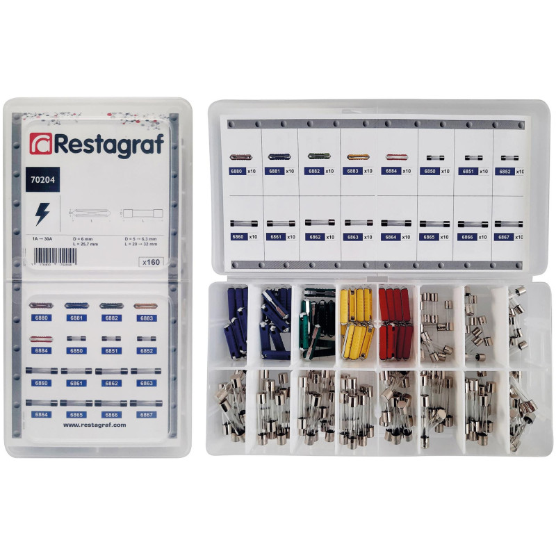 ASSORTMENT BOX OF GLASS AND CONTINENTAL FUSES 1A → 30A
