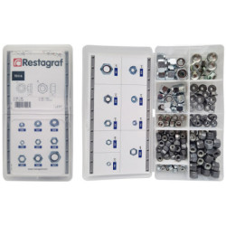 ASSORTMENT BOX OF GRADE 8 SELF LOCKING WITH NYLON INSERT AND FLANGE HEXAGON NUTS M5-0.80 → M12-1.75