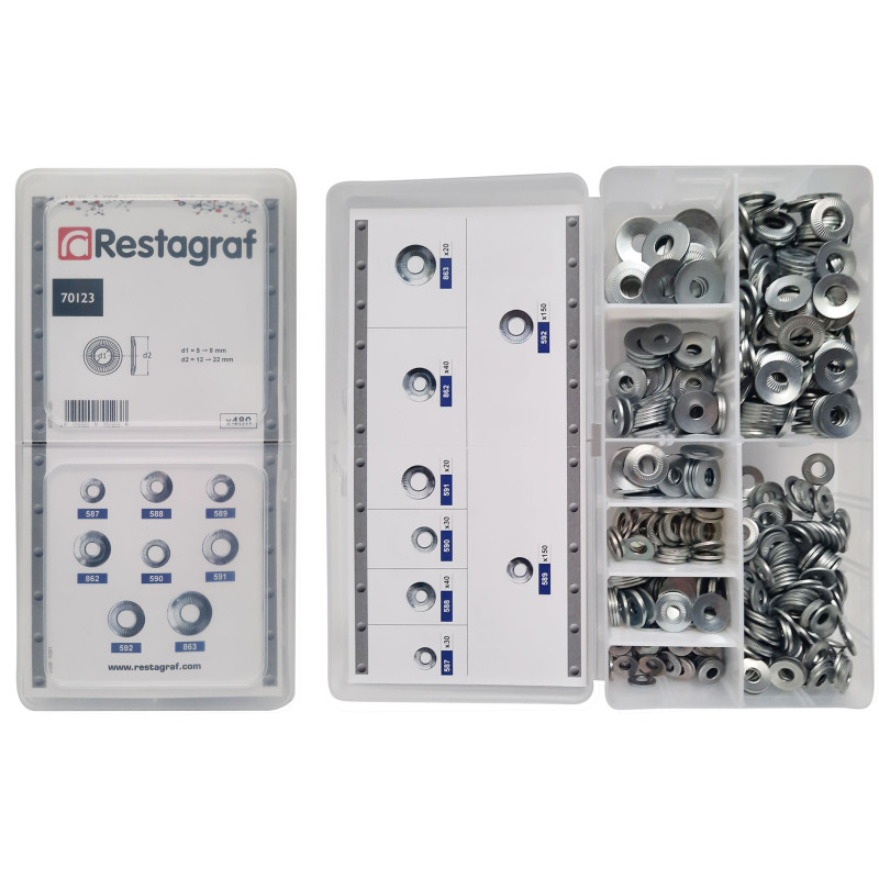 ASSORTMENT BOX OF CONTACT LOCK WASHERS Ø 5 → 8 mm NF E25-511