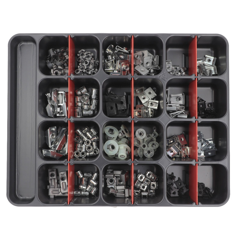ASSORTMENT TRAY OF U-NUTS CLIPS AND CAGE NUTS