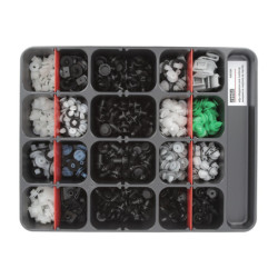 ASSORTMENT TRAY OF BUMPERS AND MOULDINGS CLIPS NISSAN TYPE