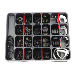 SORTIMENTSKASTEN MIT KABELTÜLLEN, STECKER UND KLEBEPADS