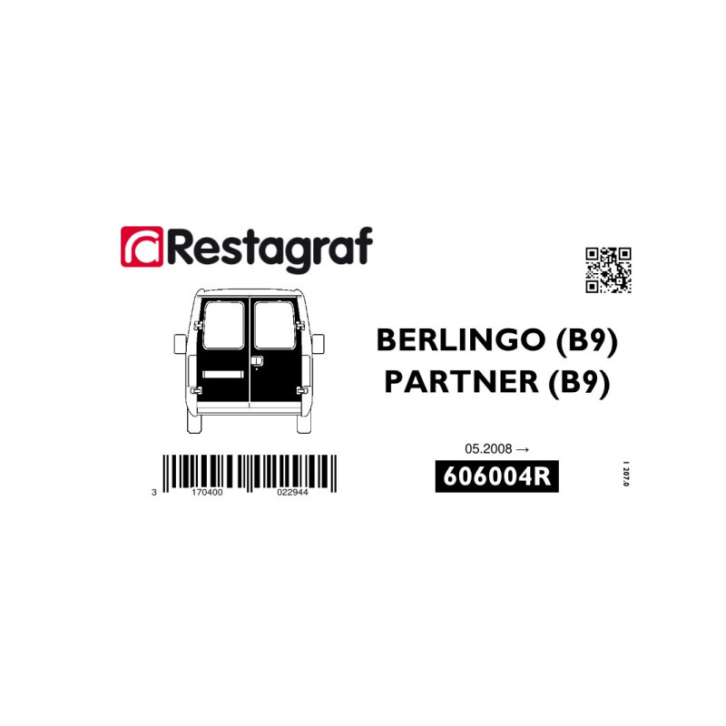 Fasteners kit for back doors BERLINGO / PARTNER (B9) Passenger / Van All versions 05.2008 → 04.2022