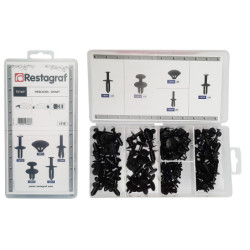 MINI-COFFRET D'ASSORTIMENT D'AGRAFES DE GARNISSAGE ET RIVETS PLASTIQUES TYPE MERCEDES SMART