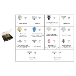 COFFRET D'ASSORTIMENT D'AGRAFES DE MOULURES DE CEINTURE DE CAISSE TYPE RENAULT