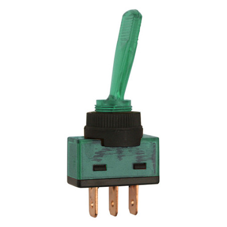 INTERRUPTEUR À LEVIER Ø 12 mm 12V - 20A / 3 BROCHES LUMINEUX VERT