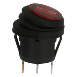 WATERDICHTE WIPSCHAKELAAR  Ø 20 mm 12 V - 15A / 3 ROOD VERLICHTE PENNEN