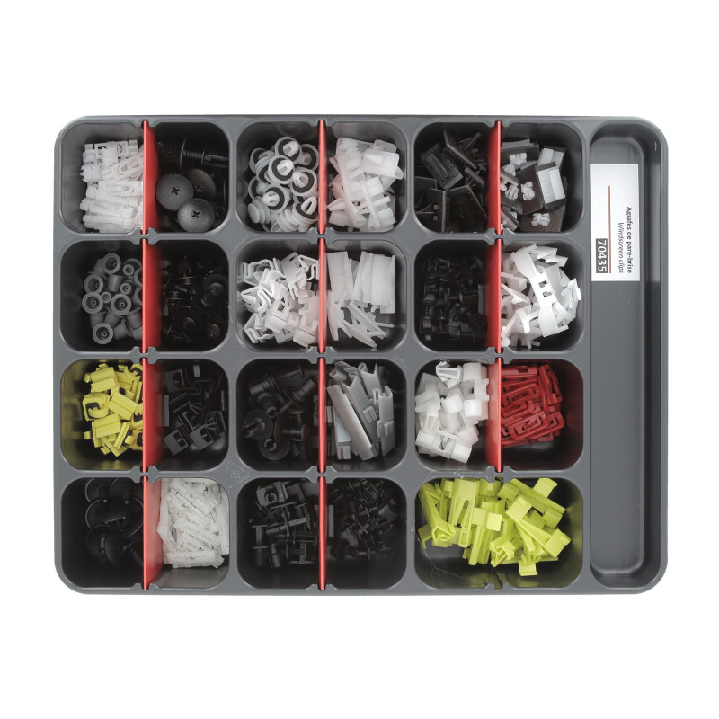ASSORTMENT TRAY OF WINDSCREEN MOULDING CLIPS MULTI-MANUFACTURER