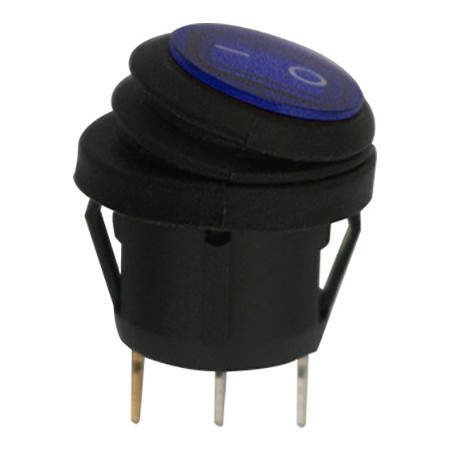 KIPPSCHALTER DICHT Ø 20 mm 12 V - 15A, 3-POLIG MIT BLAUER LEUCHTANZEIGE