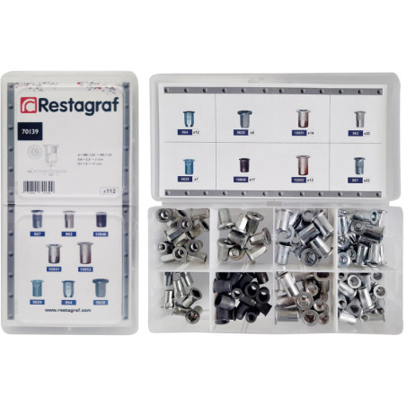 MINI-SORTIMENTSKASTEN MIT BLINDNIETMUTTERN ALUMINIUM/STAHL M6-1.00 → M8-1.25