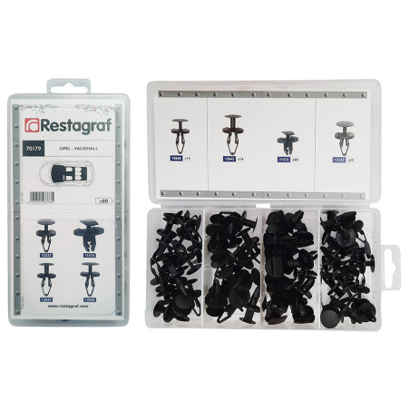 MINI-COFFRET D'ASSORTIMENT DE RIVETS PLASTIQUES TYPE OPEL VAUXHALL
