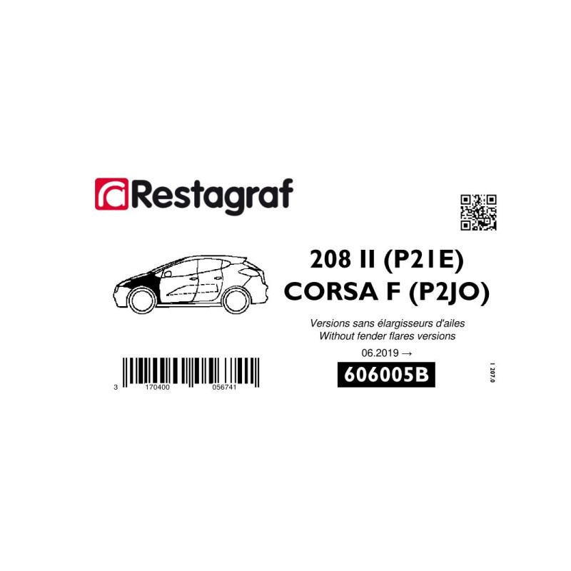 Bevestigingsset voor voorvleugel 208 (P21E) zonder spatbordverbreders 06.2019 → / CORSA F (P2JO) 11.2019 →