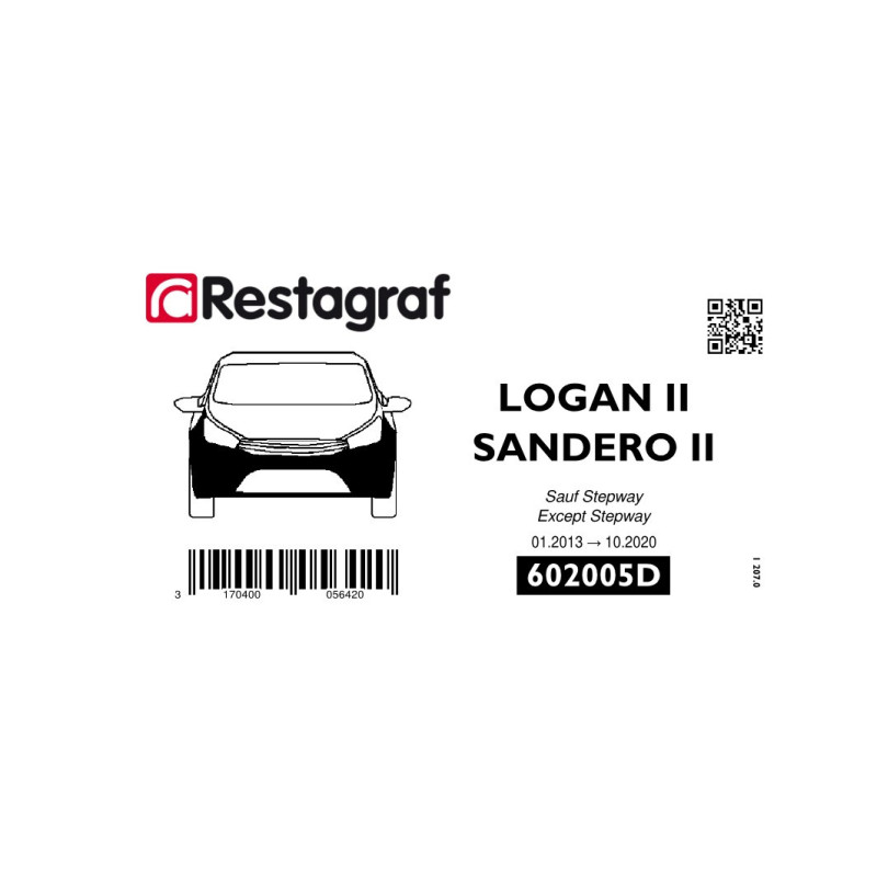 Befestigungssatz für die vordere stoßstange LOGAN II / LOGAN II MCV / SANDERO II ausgen. STEPWAY 01.2013 → 10.2020