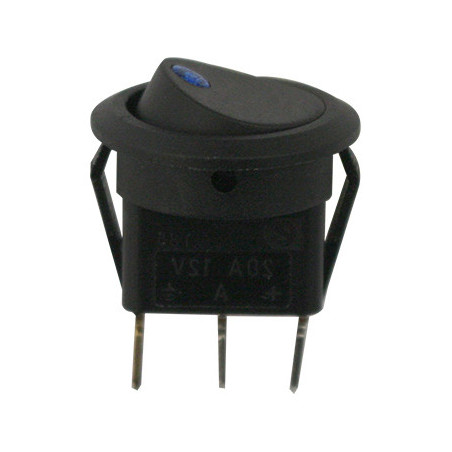 WIPSCHAKELAAR  Ø 20 mm 12 V - 20 A / 3 PENNEN MET BLAUWE DIODE
