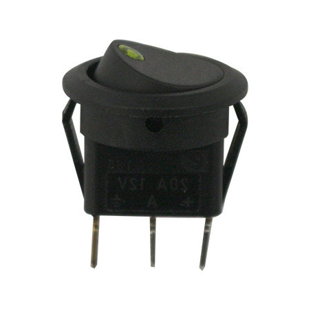 ROCKER SWITCH Ø 20 mm 12V - 20A / 3 PIN WITH GREEN LED INDICATOR LIGHT