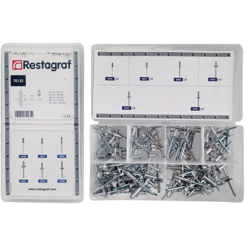 MINI-COFFRET D'ASSORTIMENT DE RIVETS ALUMINIUM Ø 4 → 4,8 mm