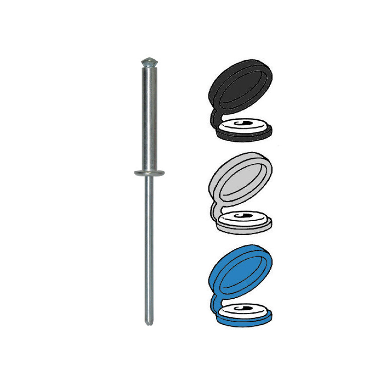 RIVETS ÉPANOUIS Ø 4 X 26 mm AVEC ASSORTIMENT DE 8 CHAPO® (NON ASSEMBLÉ) POUR PLAQUE D'IMMATRICULATION
