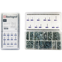 MINIKOFFER MET GLEUFSCHROEVEN MET CILINDERKOP DIN 84 + MOEREN DIN 934 M3-0.50 → M5-0.80