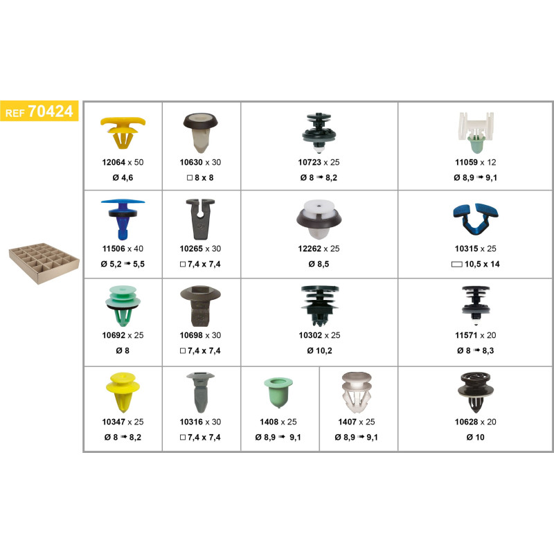 PLATEAU D'ASSORTIMENT D'AGRAFES TYPE AUDI-SEAT-SKODA-VOLKSWAGEN