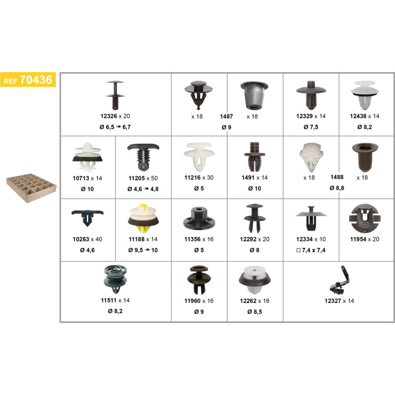 PLATEAU D'ASSORTIMENT D'AGRAFES TYPE AUDI-SEAT-SKODA-VOLKSWAGEN