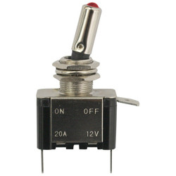 TOGGLE SWITCH Ø 12 mm 12V - 20A / 3 PIN WITH RED LED INDICATOR LIGHT