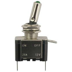 TOGGLE SWITCH Ø 12 mm 12V - 20A / 3 PIN WITH GREEN LED INDICATOR LIGHT