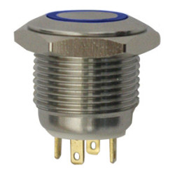 WATERPROOF IMPULSE PUSH ON BUTTON MICRO SWITCH Ø 16 mm 12V - 3A / 4 PIN BLUE ILLUMINATED