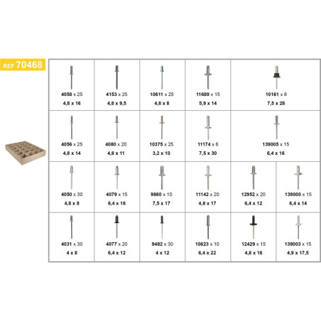 PLATEAU D'ASSORTIMENT DE RIVETS POUR PORTES ET HAYONS