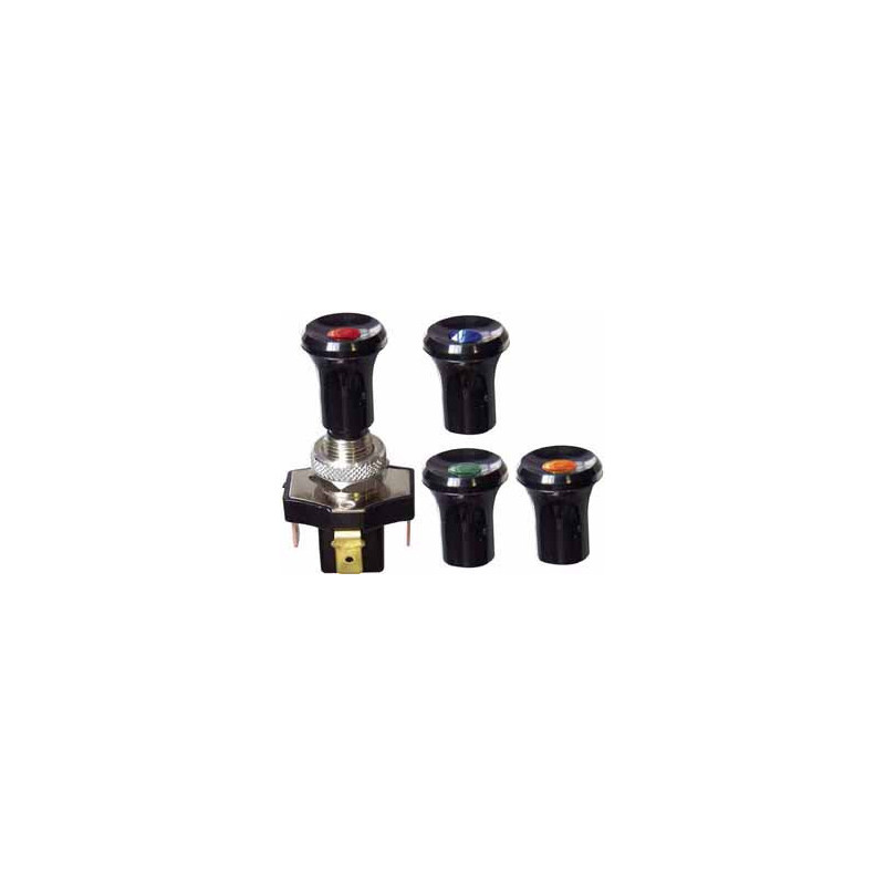 INTERRUPTEUR À TIRETTE Ø 12 mm 12V - 12A (3 BROCHES AVEC TÉMOINS 4 COULEURS)